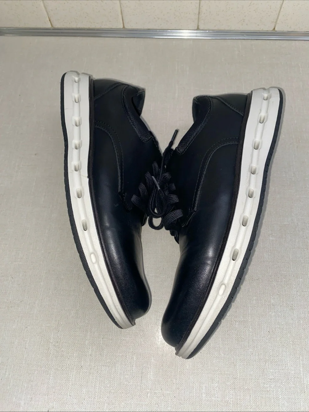Land's End Sport Oxford Men's 8 Black Faux Leather Comfort Casual Dress Shoes